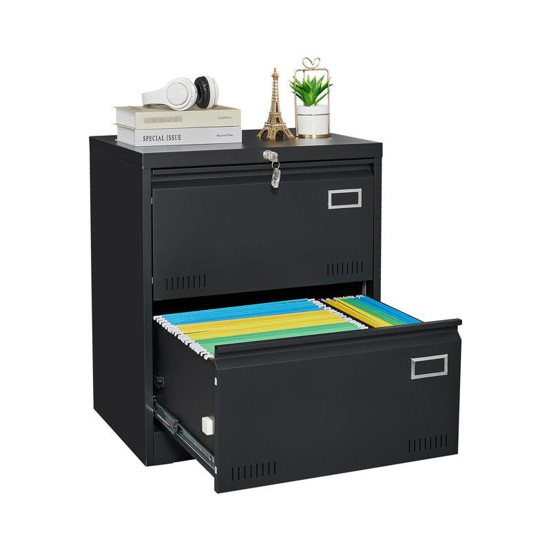 Black Locking Metal File Cabinet - 2 Drawers, Widened Interior For More Space, Modern Office Essential 2 With Lock Black, Storage Capacity