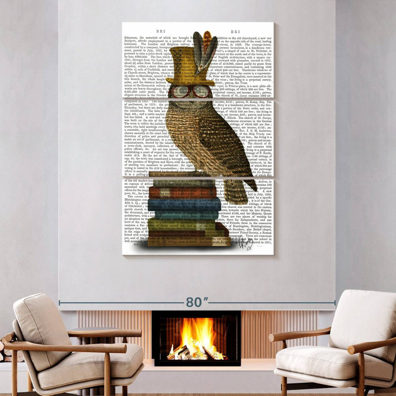 Hibou sur des livres, H 74 po x l 48 po