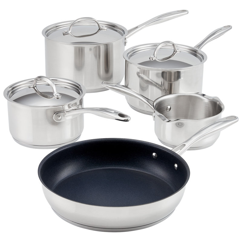 Stellar 7000 Stainless Steel Saucepans, 14/16/18/20 and 26cm Non-Stick Frying Pan
