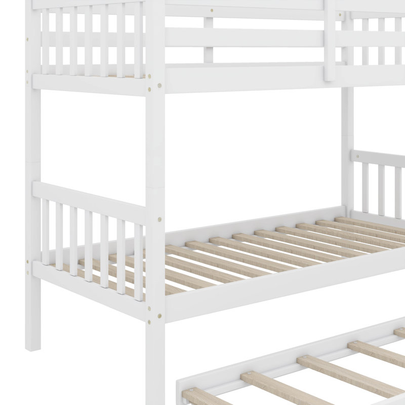 Lit superposé en bois d'hévéa avec lit gigogne escamotable, transformable en deux lits séparés, Blanc