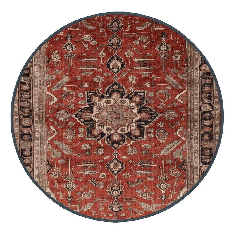 Machine Washable Persian Brown Area Rug, Round 4'