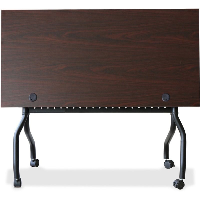 Rectangle Flip Top 23.63'' L Training Table with Casters and Modesty Panel and Cable Management, Black, Mahogany
