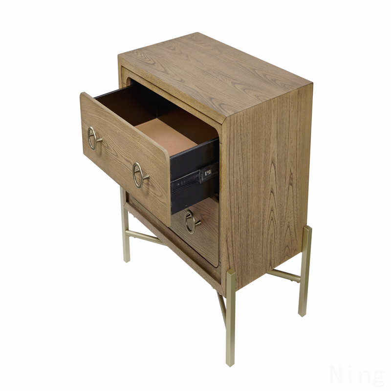Table de chevet 2 tiroirs avec finition USB au latte et base en métal