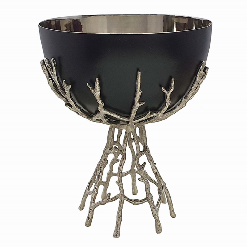 Lambertson Metal Decorative Bowl 1, 12.8" H x 11" W x 11" D, Nickel/Black