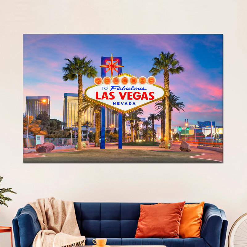 Reproduction d'art sur toile imprimée: vue nocturne de Las Vegas, décor du Nevada, toile tendue 1P, 19,7 po H x 27,6 po l