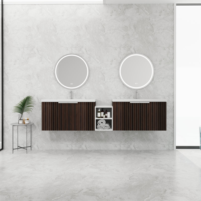 Meuble-lavabo à fermeture en douceur avec lavabo, 83"