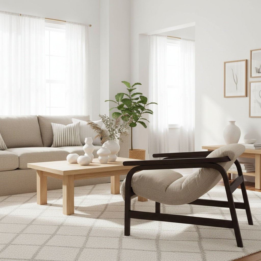 Cellire Linen Accent Chair, Taupe Polyester, Dark Brown Wood/Java