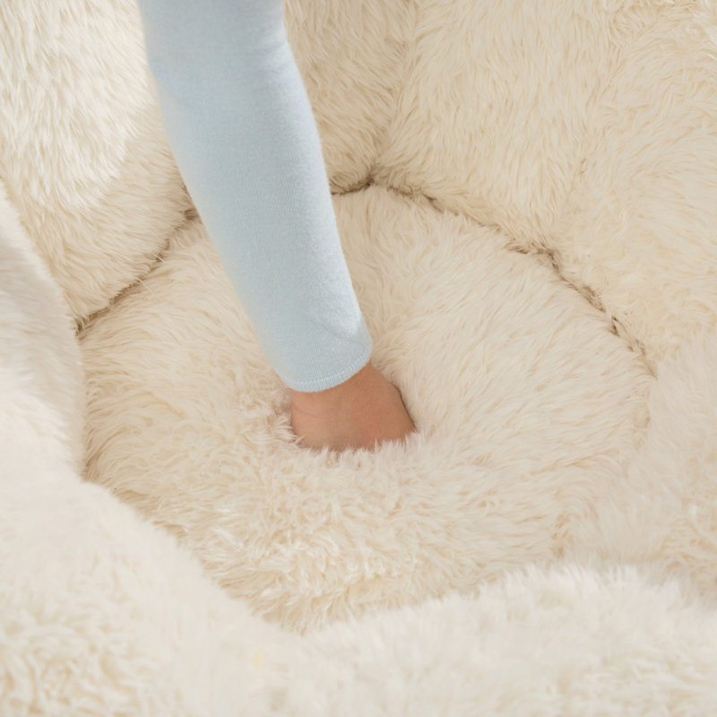 Canapé une place sans os, pouf en fausse fourrure avec coussin en forme de queue de chat, Beige Polyester