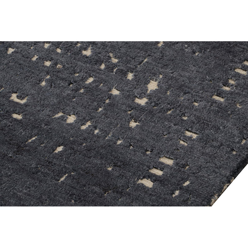 Wool Area Rug in Black, Blue, White
