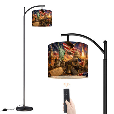 PeeNoke Arc Floor Lamp Patriotic American 250th Anniversary Liberty Bald Eagle Fireworks Tall Modern Standing Lamp LED Adjustable Linen Lampshade 3 Color Temperatures