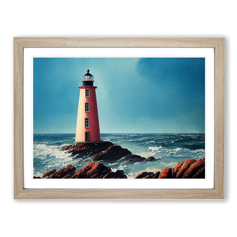 Lighthouse Watercolour Vol.1 - Single Picture Frame Print, 34cm H x 46cm W, Grey