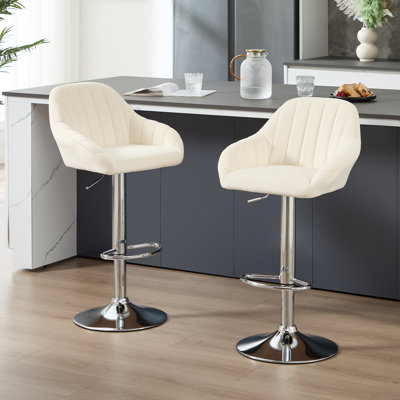 Swivel Upholstered Adjustable Height Counter Stool with Metal Frame