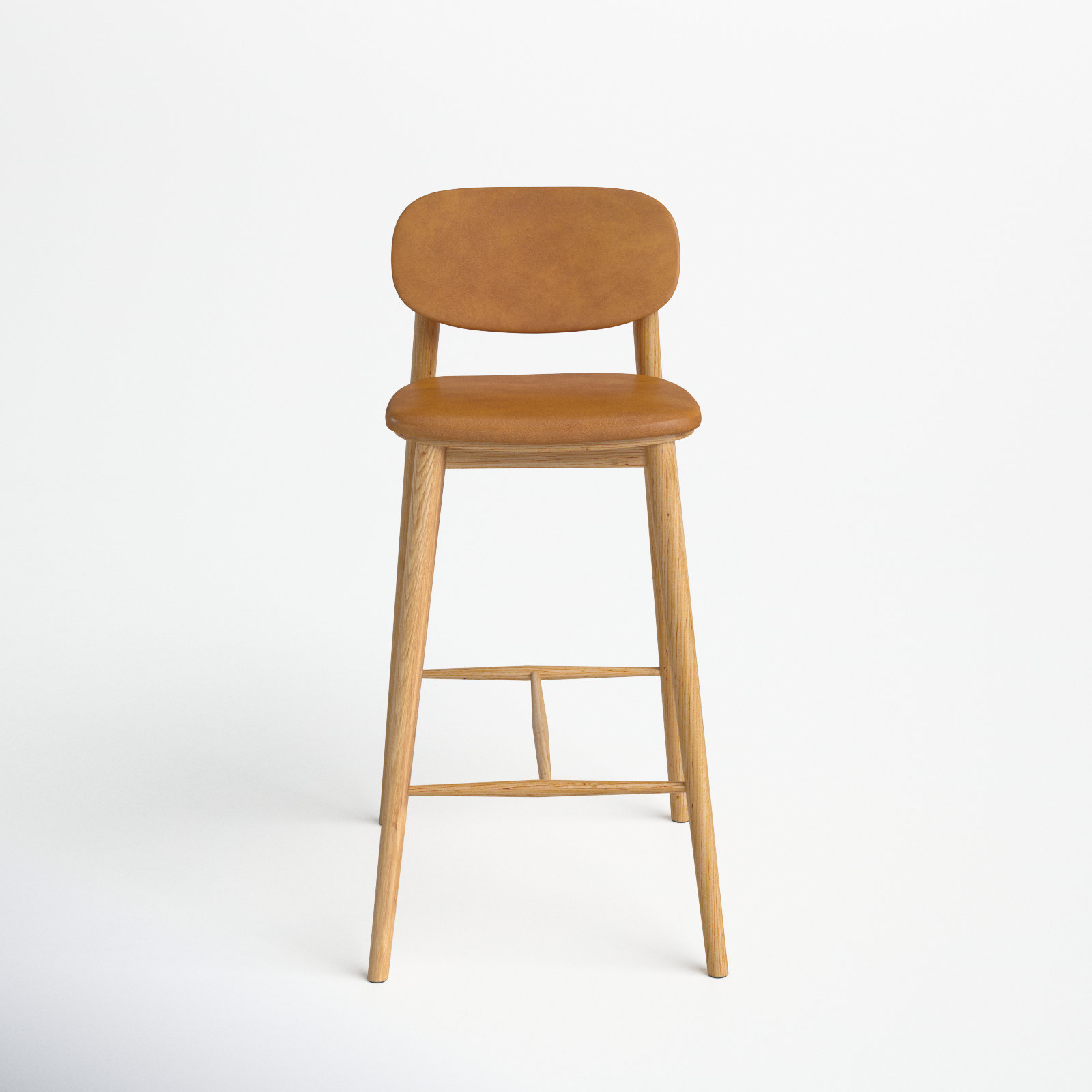 26" Genuine Leather Bar Stool, Tan Leather//Oak Frame
