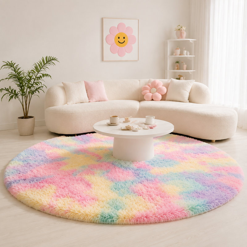 Plush Round Area Rug, Soft Fuzzy Shag Rug for Bedroom Living Room Balcony, Fluffy Carpet for Home Decor, Non-Slip Cozy Decorative Rug.