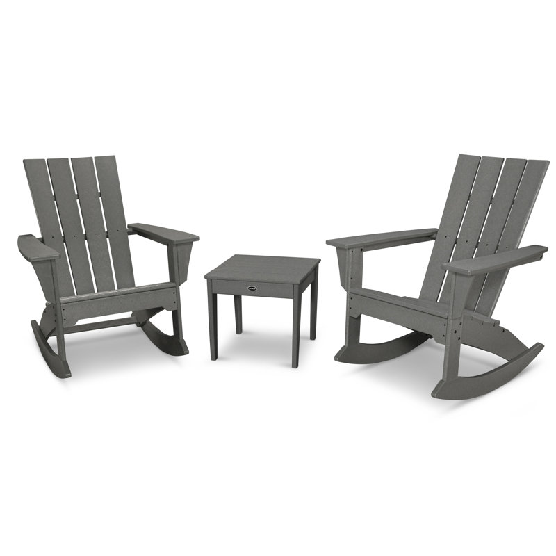 POLYWOOD Quattro 3-Piece Rocker Set, Slate Gray