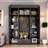 Modern Hall Tree With Bench And 3 Hooks, 4 Doors, 1 Drawer, Adjustable Shelves And Black Handles-1201635480