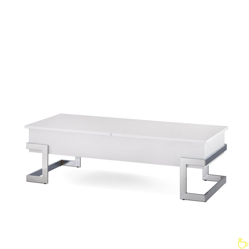 Table basse ultrabrillante et chromée avec plateau relevable
