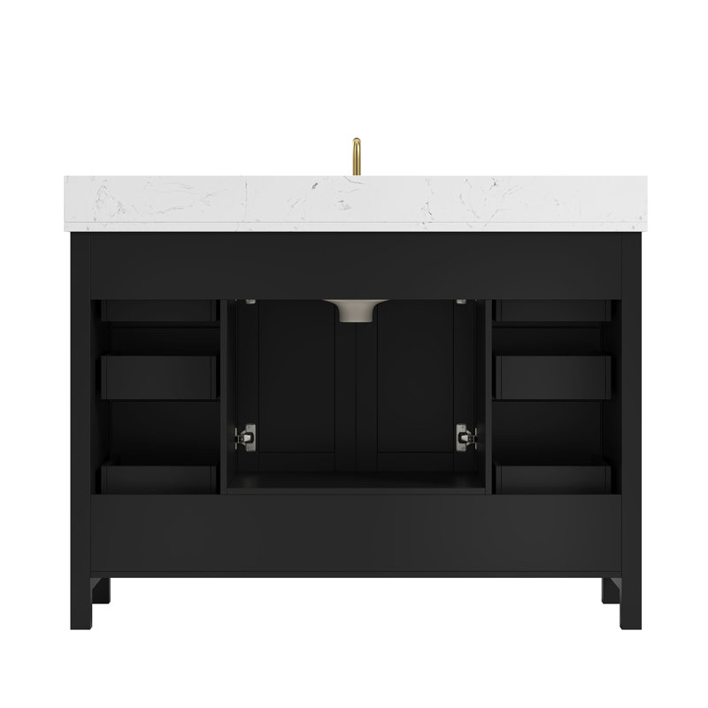 Ensemble de meuble-lavabo autoportant noir 49 po avec lavabo encastré et comptoir en pierre artificielle Sirois
