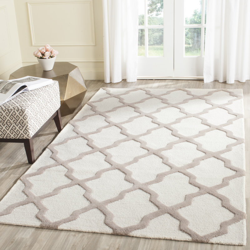 Cannen Hand Tufted Wool Geometric Rug, Rectangle 2' x 3', Ivory/Beige