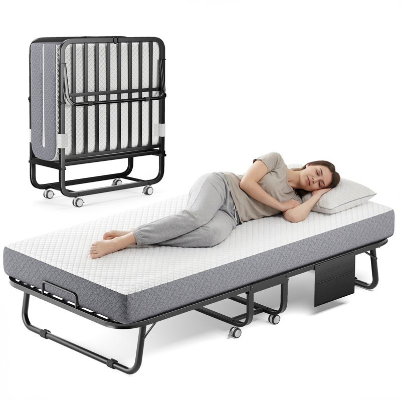 Folding Bed With 5" Memory Foam Mattress, Heavy Duty Roll Away Guest Bed With Dust Cover, Portable Foldable Bed For Adults