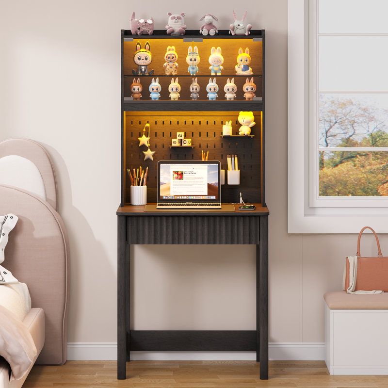 Computer Desk with Power Outlet, Black