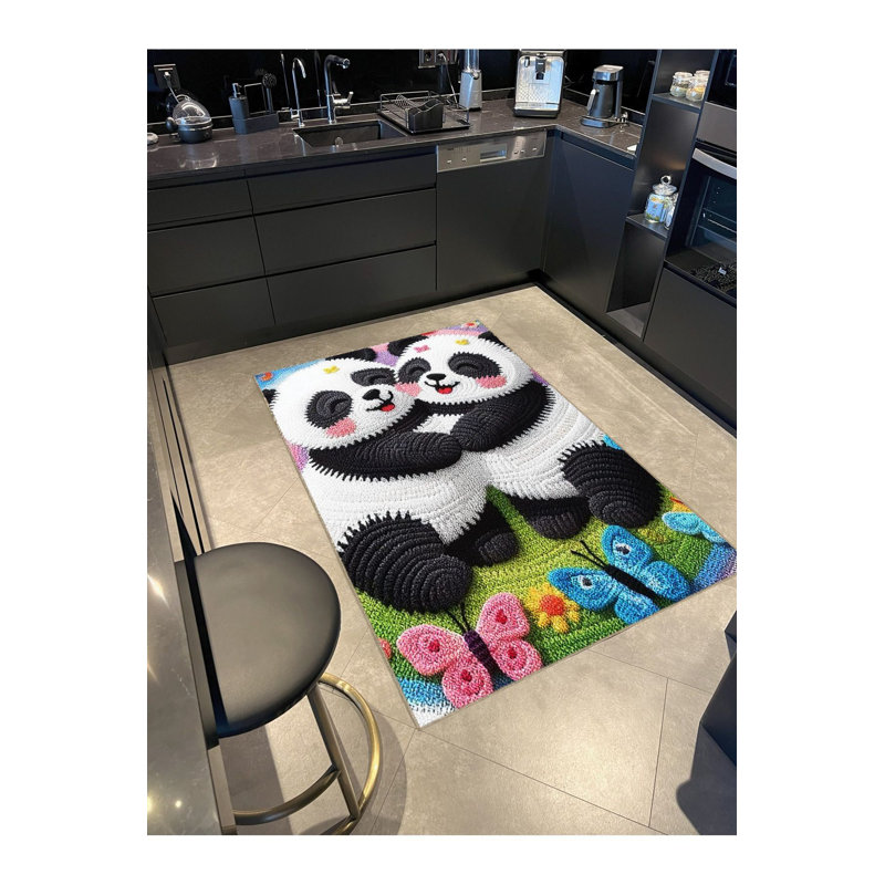Tapis multicolore à motif de panda mignon, Carré 4 pi 11 po