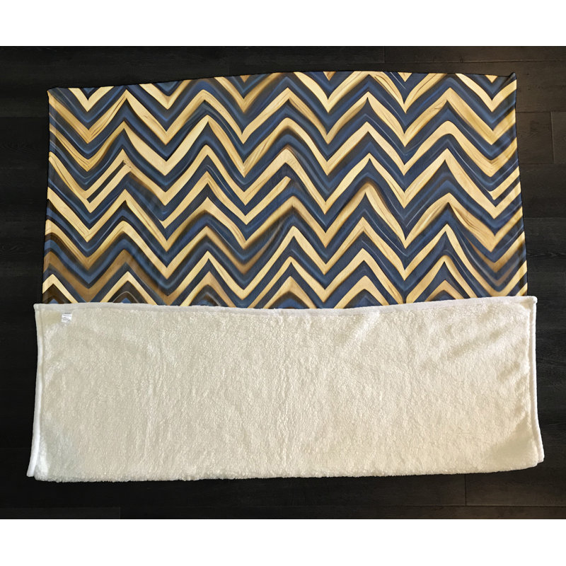 Throw Blanket, 68" W x 80" L, Blue/Yellow, Chevron/Abstract