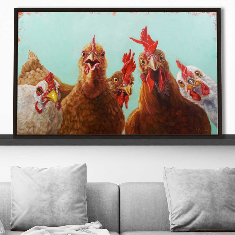 Poulet pour le dîner par - Peinture, Cadre flottant espresso, H 27,5 po x l 43,5 po x P 2 po