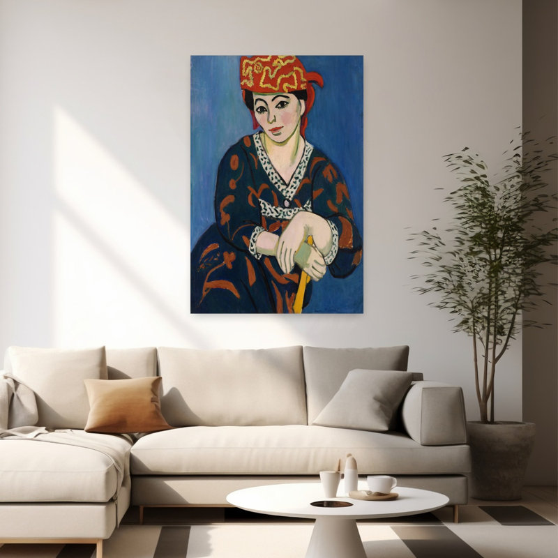 Reproduction d'art contemporain abstrait de la coiffe Madras rouge d'Henri Matisse, 60" H x 40" W