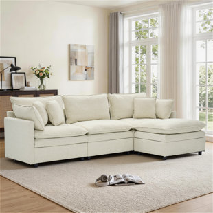 Canapé modulaire modulaire, canapé modulaire avec assise profonde et coussin moelleux, canapé moderne en forme de L avec repose-pieds mobile et coussins