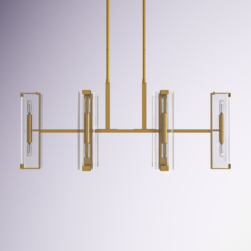 Warm Brass 12-Light Linear Chandelier with Clear Glass Shades