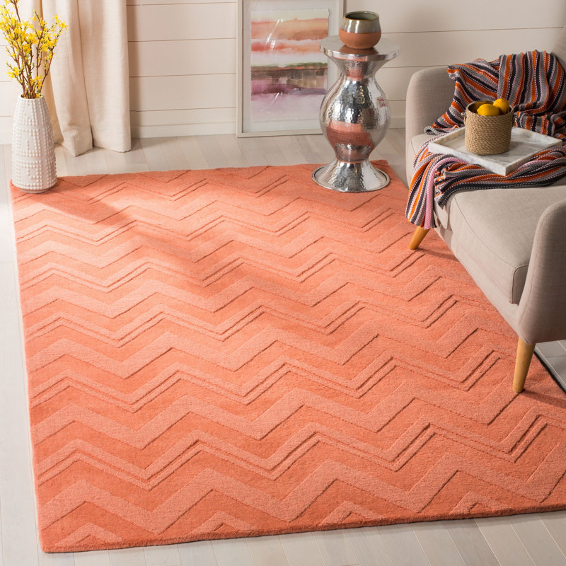 Tapis orange / ivoire en laine crocheté à la main Nsons, Rectangle 4 pi x 6 pi