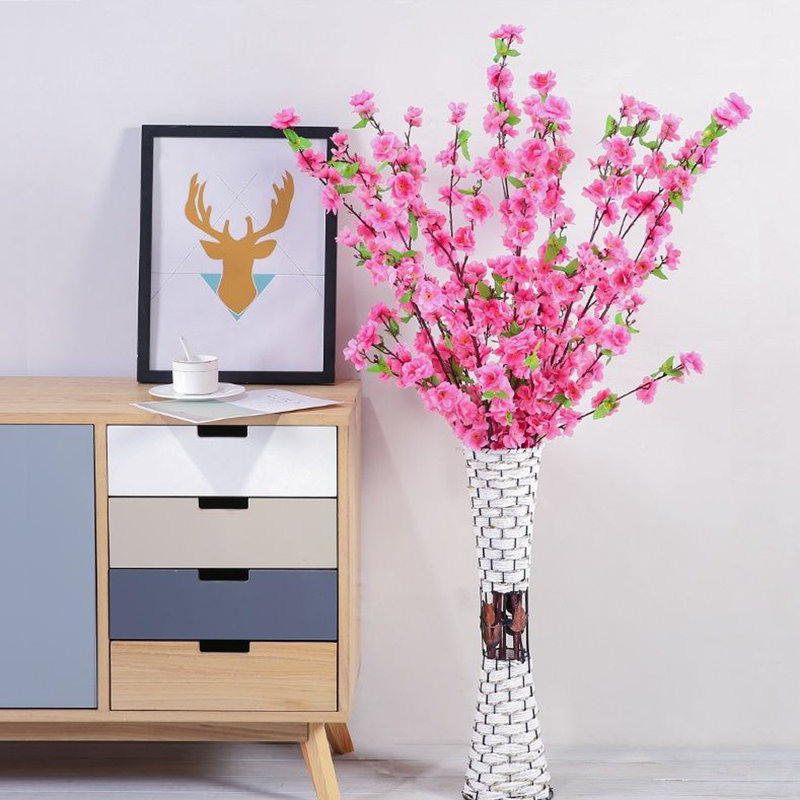 10 PCS Artificial Cherry Blossom Branches Decoration, Faux Flowers 25.5" Long Stems Plum Fake Peach Plants Real Touch Silk for Wedding Home Bedroom Party Table Office