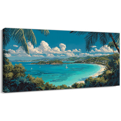  Tropical Coastal Canvas Wall Art, Vibrant Beach Scene Wall Decor for Living Room Above Sofa, Serene Gallery Wrapped Artwork, Ready to Hang, 20×40 inches