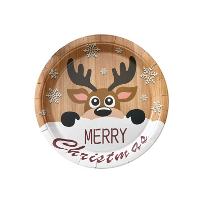 Christmas Round Paper Plates Santa Claus Disposable Decorative Tableware Suitable For Holiday Supplies Birthday Decoration Kitchen Table Decoration 10pc