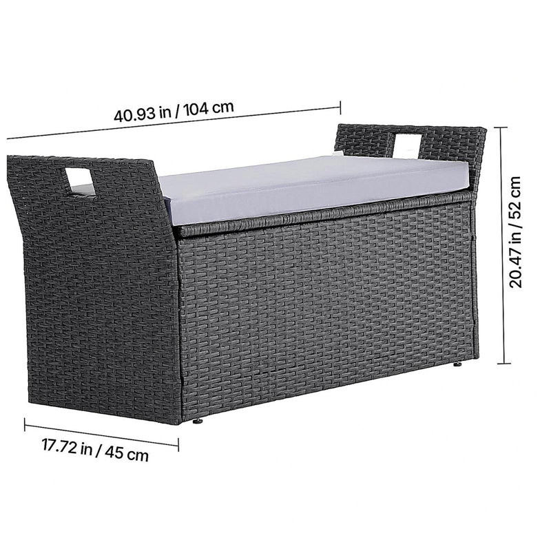 Banc de rangement extérieur PE Rotin 40Gal Deck Box