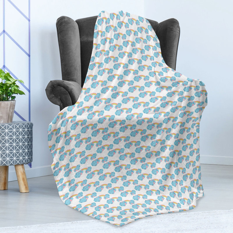 Ambesonne Rain Fleece Throw Blanket Theme Doodle Cloud Multicolor, 50" W x 60" L
