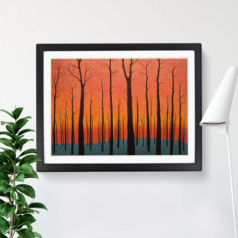 Shimmering Abstract Trees Forest - Single Picture Frame Painting, 46cm H x 64cm W x 2cm D, Black