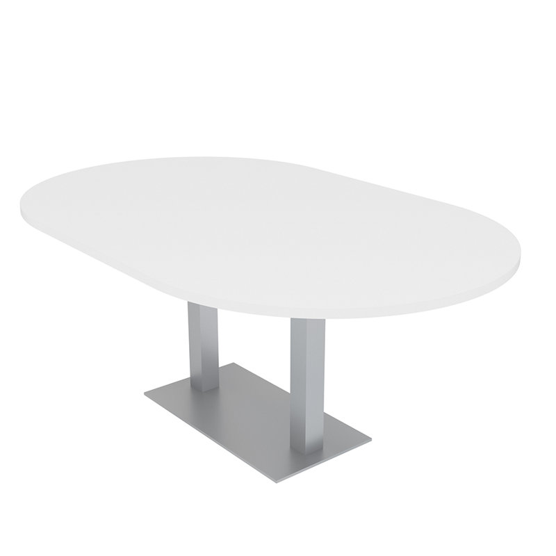 Table de conférence Racetrack, L 84 po x l 48 po, Blanc classique, Argent argent