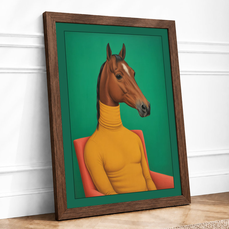 Horse in Yellow Surrealism - Framed Print, A1 - 84.1 x 59.4 cm, Walnut