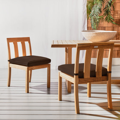 Melrose Teak Wood Premium All-Weather Wicker Outdoor Dining Side Chair with Cushion