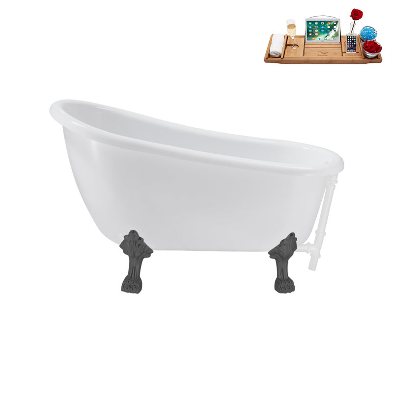 53.1'' x 25.6'' Soaking Acrylic Bathtub, Brushed Gun Metal, Glossy White