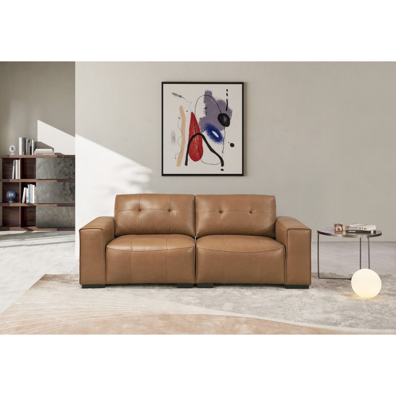 Upholstered Leather 84" Modular Loveseat Couch Sofa, Brown