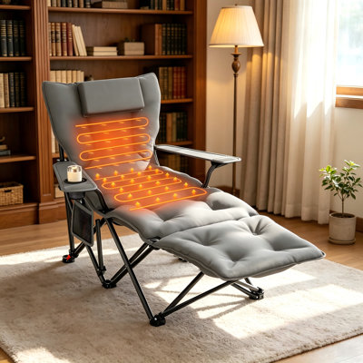 Heated Camping Chair with Footrest, Reclining Outdoor Lounge Chair with Dual-Zone Heating, 3 Heat Levels, 500 lbs. Capacity, Adjustable Backrest & Carry Bag