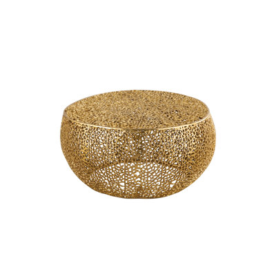 Table basse ronde en aluminium avec finition dorée, 32 pouces de diamètre, 16 pouces de hauteur, pour table de décor contemporain, 32 po x 32 po x 16 po, ajoutant du style aux intérieurs