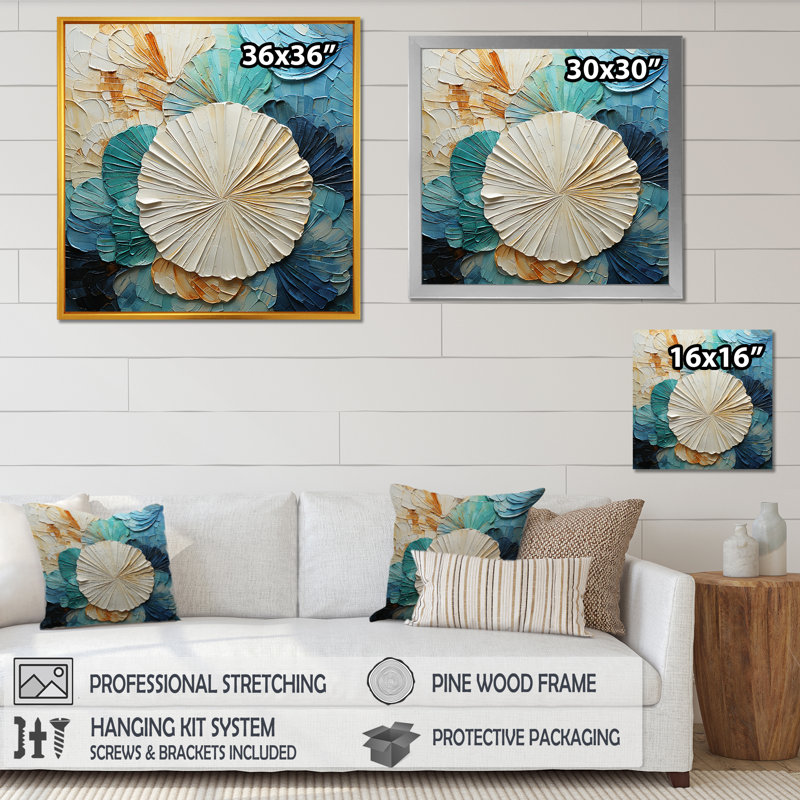 «Coastal Mosaic Seacreatures» sur toile, H 24 po x l 24 po x P 1 po, Cadre simple noir