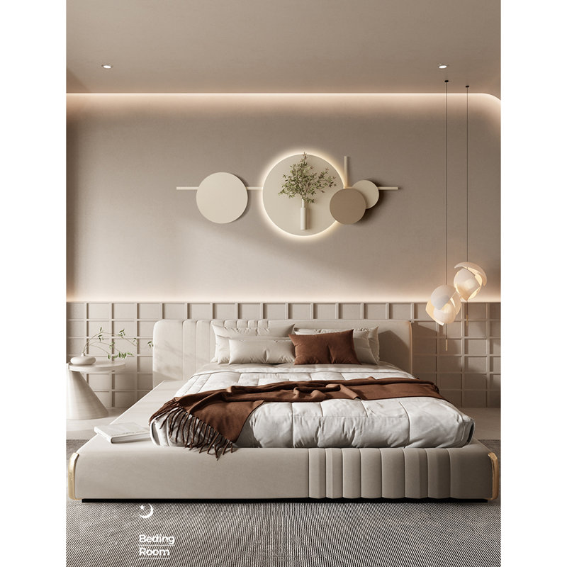 Cream-Colored Metal With Lighted Decorative Panels, 20.47" H x 55.12" W x 1.18" D
