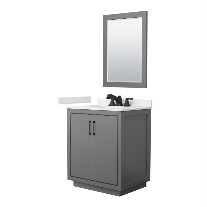 Icon 30" Freestanding Single Bathroom Vanity with Cultured Marble Top, Gray, Matte Black, White Cultured Marble