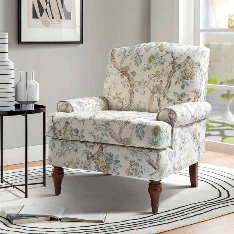 Mooresville 31'' W Traditional Upholstered Armchair with Solid Wood Legs, Yellow Polyester Blend