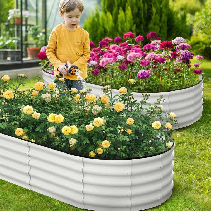 Metal Raised Garden Bed, Beige, 60cm H x 180cm W x 90cm D